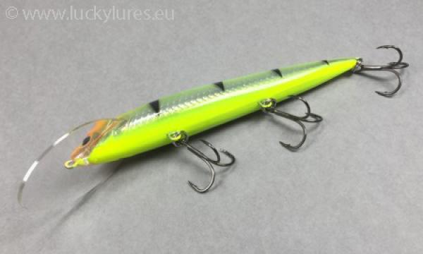 KARIKKO RÄMINÄ Wobbler 12 cm, Farbe: Yellow Ghost 012, schwimmend mit Rasselkugel, von Suomen Uistin The Finnish Lure Company (Jarmo Rapala)